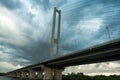 The bridge over the river to the green forest river bridge trees ducks Royalty Free Stock Photo