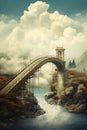 Bridge over river with tower on top of it. Generative AI Royalty Free Stock Photo