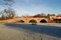 Bridge over river Tyne in Haddington in winter