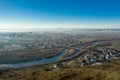 Bridge over River at village. Top view of the village. Urban landscape Royalty Free Stock Photo