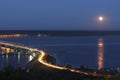 Bridge over the river Volga at night Royalty Free Stock Photo