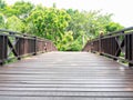 Bridge over the river,Walkway go to the forest,Made of cement and wood,At market Bangkachao Bangkok Thailand Royalty Free Stock Photo