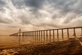 Bridge over sea in manaus, brazil. Road passage over water on cloudy sky. architecture and design. Travel destination