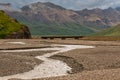 Bridge over semi-dry river bed, Denali Park, Alaska, USA