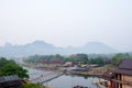 bridge over song river Landmark in Vang Vieng,Laos. Royalty Free Stock Photo