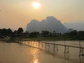 Bridge over Song river in Vangvieng Royalty Free Stock Photo