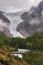 Bridge over the stream at Briksdal glacier Royalty Free Stock Photo