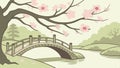 Bridge over stream with cherry blossoms, spring scenery vector design Generative AI Royalty Free Stock Photo