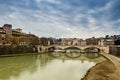 Bridge over the Tiber river in the center of Rome Royalty Free Stock Photo