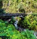 Bridge Over Wailua Nui Stream at Upper Waikani Falls On The Road to Hana Royalty Free Stock Photo