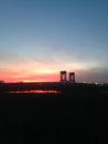 Bridge over Wetlands and Hackensack River during Sunset in Jersey City, NJ. Royalty Free Stock Photo