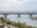 Bridge over the Yenisei River in city of Krasnoyarsk. Communal bridge Royalty Free Stock Photo