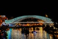 The Bridge of Peace is a bow-shaped pedestrian bridge, a steel and glass construction illuminated with LEDs, in Tbilisi Royalty Free Stock Photo