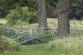 A bridge for pedestrians over a small creek at the forest edge Royalty Free Stock Photo