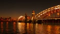Bridge of Peter Great in Saint-Petersburg, Russia. Night view Royalty Free Stock Photo