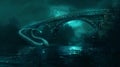 The bridge is a phosphorescent serpent slithering gracefully across the black waters Royalty Free Stock Photo