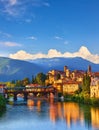 Bridge Ponte Degli Alpini at River Brenta Bassano Del Grappa Royalty Free Stock Photo