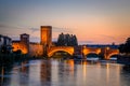 Bridge Ponte Scaligero in the sunset in Verona, Veneto region, Italy