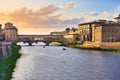 Bridge of  Ponte Vecchio on the river Arno - Florence, Italy. Famous bridge Ponte Vecchio over river Arno at spring, Florence, Royalty Free Stock Photo