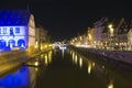 Bridge and quay in old town strasbourg by night Royalty Free Stock Photo