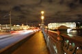 Bridge railing on the night. Royalty Free Stock Photo