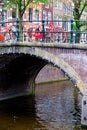 Bridge and red bicycle