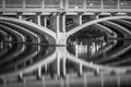 bridge and reflection in black and white