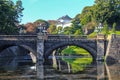 Bridge reflection and imperial palace, Tokyo, Japan. Royalty Free Stock Photo