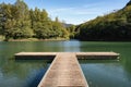 Dock in Reservoir of Valdemurio, Senda del Oso, Asturias, Spain Royalty Free Stock Photo