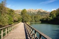 Bridge in Reservoir of Valdemurio, Senda del Oso, Asturias, Spain Royalty Free Stock Photo