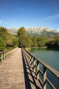 Bridge in Reservoir of Valdemurio, Senda del Oso, Asturias, Spain Royalty Free Stock Photo