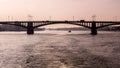 Bridge on the Rhine river, in Mainz, Germany, at sunrise Royalty Free Stock Photo