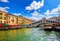 Bridge Rialto on Grand canal famous landmark panoramic view Venice