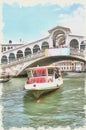 Bridge of Rialto. Venice. Imitation of a picture. Oil paint. Illustration Royalty Free Stock Photo