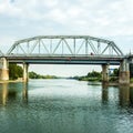 Bridge and river bank of Dnestr in town Bender, Transdniestria Royalty Free Stock Photo