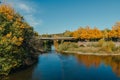 Bridge with river in Bietigheim-Bissingen, Germany. Autumn. viaduct over the Enz River, on a fall summer day. Bietigheim Royalty Free Stock Photo