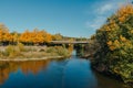 Bridge with river in Bietigheim-Bissingen, Germany. Autumn. viaduct over the Enz River, on a fall summer day. Bietigheim Royalty Free Stock Photo