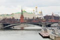 Bridge on River and Kremlin in Moscow in autumn Royalty Free Stock Photo