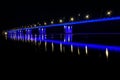 Bridge river lights reflection ice drift night Royalty Free Stock Photo