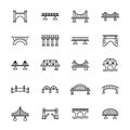 Bridge river line icon illustration. Architecture iron stone bridge construction railway road linear icon