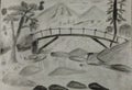 The bridge, river and mountain sketch