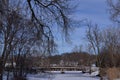 The bridge and river in Olbrich Garden covered with snow