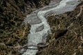 Bridge and river with one person cross on in Everest region rout Royalty Free Stock Photo