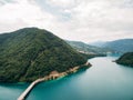 Bridge and road along Lake Piva. Montenegro. Drone