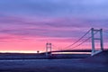 Bridge and road in the early morning at dawn. Icelandic landscape.