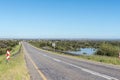 Bridge on road N8 over flooded Vaal River at Schmidtsdrift