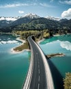 Bridge-road to the alps over the mountain lake of Silverstein in Bavaria, Germany