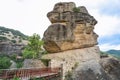 Bridge and rock at the Monastery of Varlaam of the Meteora Eastern Orthodox monasteries complex in Kalabaka, Trikala, Thessaly, Royalty Free Stock Photo