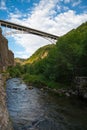 Bridge on rock in mountain city Jermuk, Armenia. Royalty Free Stock Photo