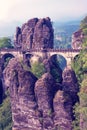 Bridge between rocks near Rathen, Germany, Europe Sachsische Schweiz